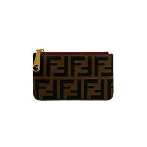 FENDI Black Leather Zucca Card Holder